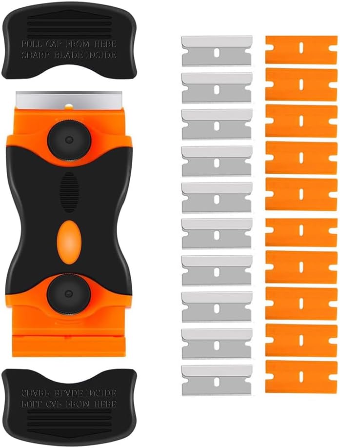 Viadom Razor Blade Scraper, 2-in-1 Double Edged Razorblade Scraper Tool with 20Pcs Razor Blades, Multi-Purpose Paint Cleaning Razor Scraper for Glass, Decals, Stickers, Labels, Caulk, Adhesive, Paint Removal - Image 1